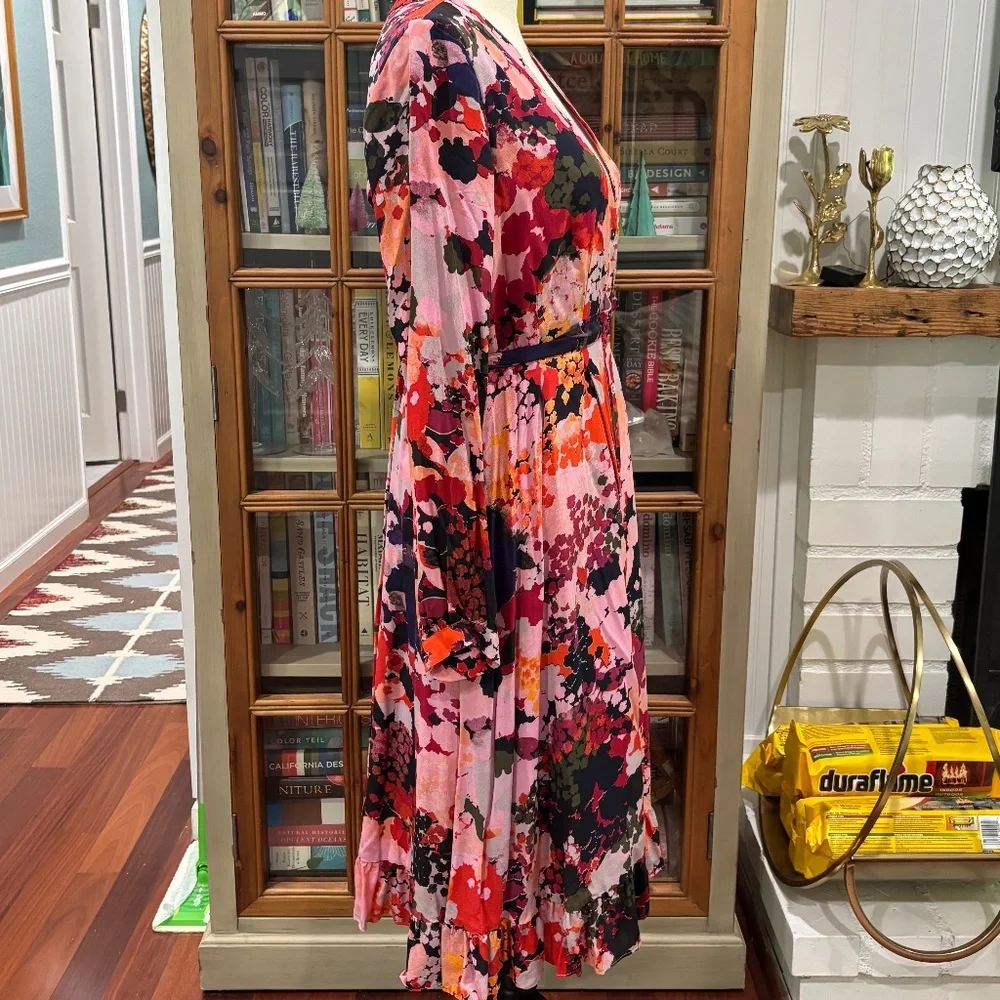Anthropologie Printed Silk Wrap Dress, Sz 10 - Picture 6 of 14